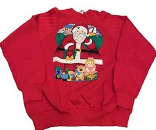 1990s Retro Red Christmas Holiday Santa Doll Toys Bear Size XL Ugly Sweaters VTG