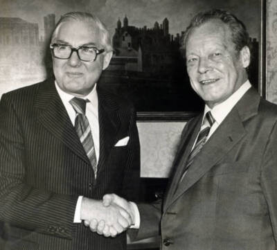 Prime Minister James Callaghan meets Willy Brandt 1970s OLD PHOTO