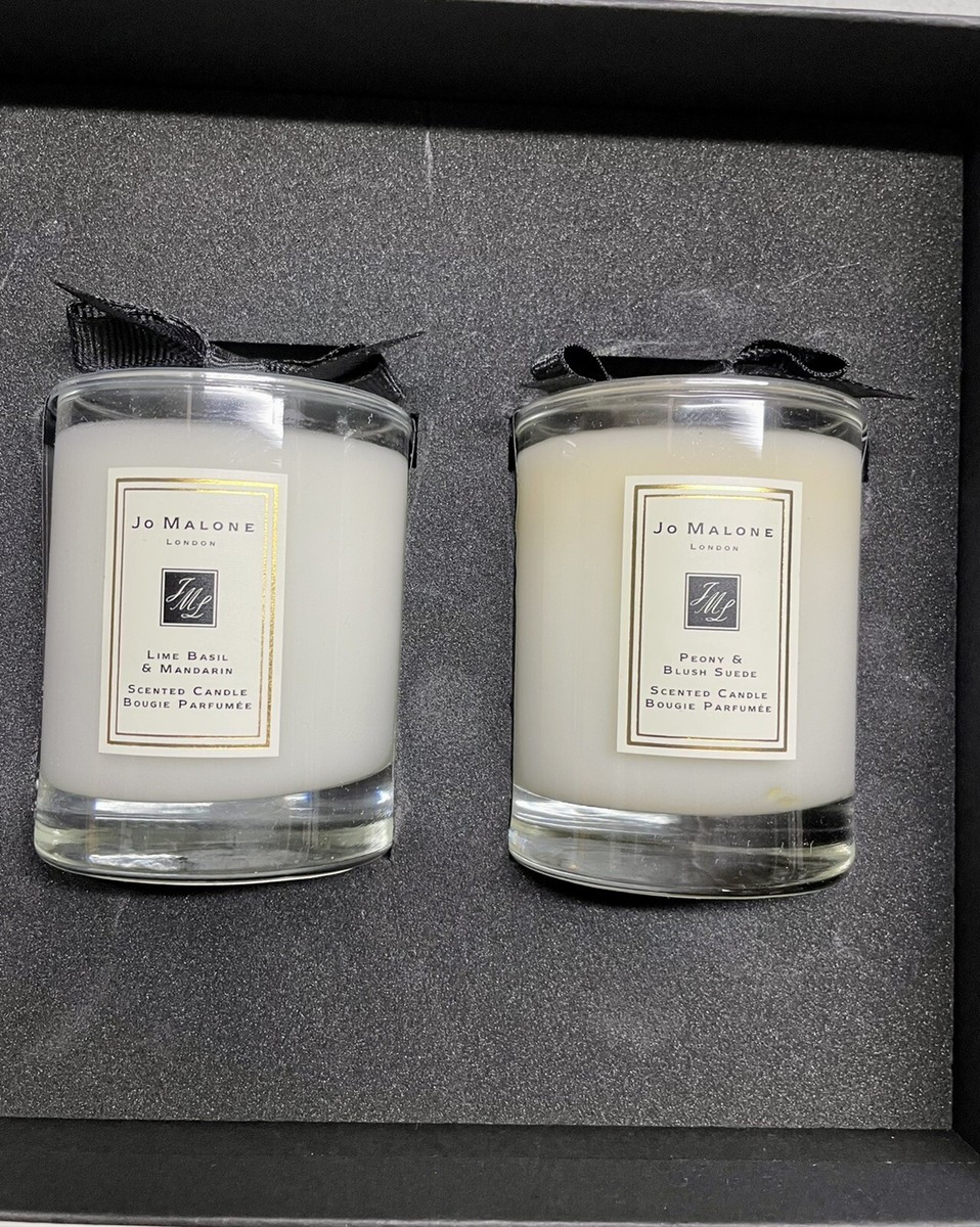 NEW Jo Malone Travel Candle Duo Lime Basil Mandarin Peony Blush Suede