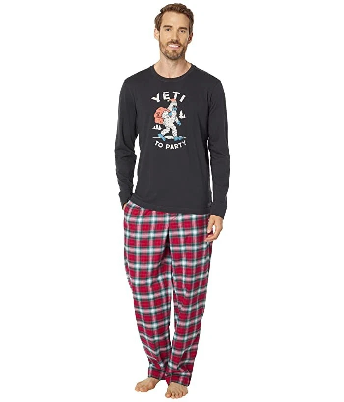 Life is Good L133811 Conjunto de pijama clásico Yeti a cuadros negro/rojo para hombre talla M Foto 3 de 4