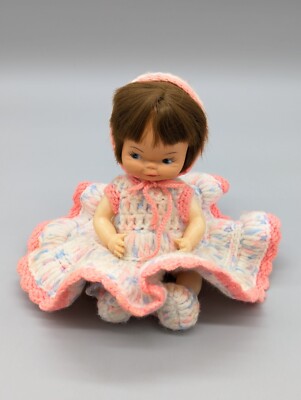 Vintage 1960s Hong Kong Neck Uneeda? Crocheted Clothing Doll 9.5'' Rubber Head