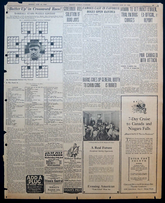 tobacco plugs crossword 1929 Newspaper Page - Rare Baseball Stars Crossword Puzzle - Hack Wilson