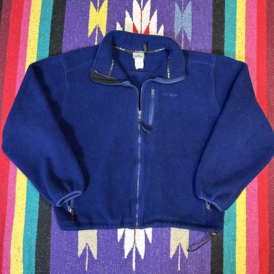 Vintage 90s LL Bean Blue Fleece Full Zip Jacket Mens L Large Size 