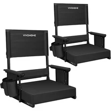 Height Adjustable High Back Stadium Seats 2 Pack Portable Bleacher Chairs Black