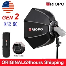 US TRIOPO KS2-90 90cm Foldable Octagon Softbox S Bracket Hand Grip For Speedlite