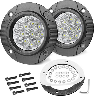 2PCS Flush Mount LED Pod Lights Offroad Flood Winch Mount for 09-22 Ford F-150