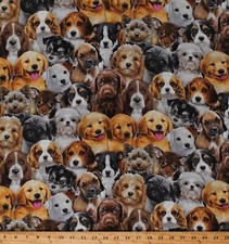 Cotton Puppies Puppy Dogs Golden Retrievers Beagles Fabric Print BTY D650.05
