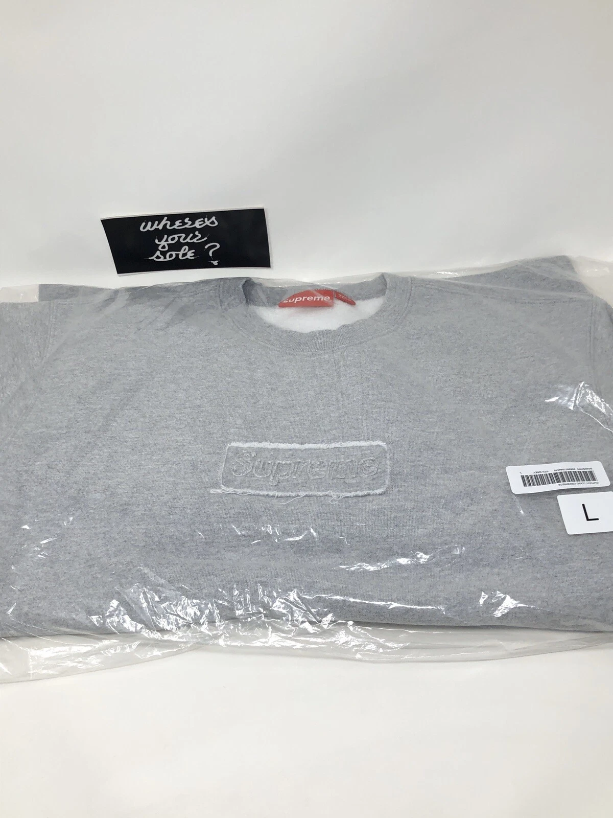 Supreme Cutout Box Logo Sweatshirt Crewneck Heather Grey Large L New bogo SS20