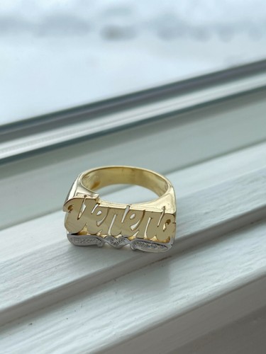 Personalized Name Ring in Real 14K Gold with Heart Tail Design - Picture 2 of 5