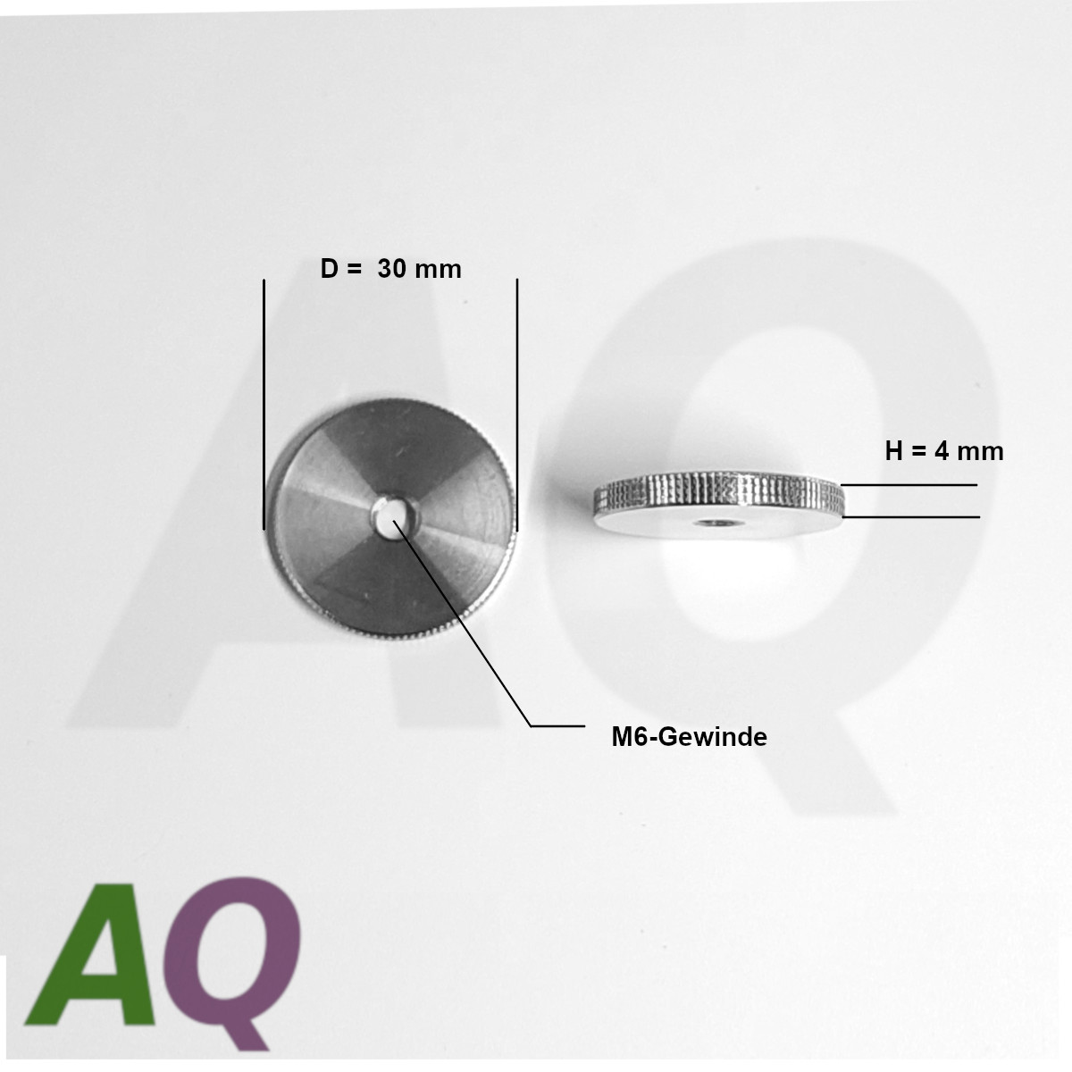 Einstellmutter Rändelmutter Distanzscheibe Edelstahl D=30 mm M6  