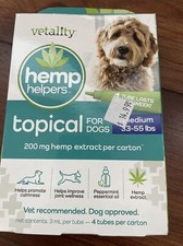 Vetality Hemp helpers topical for Medium dogs 33-55 Lb new in the box 4 Tubes