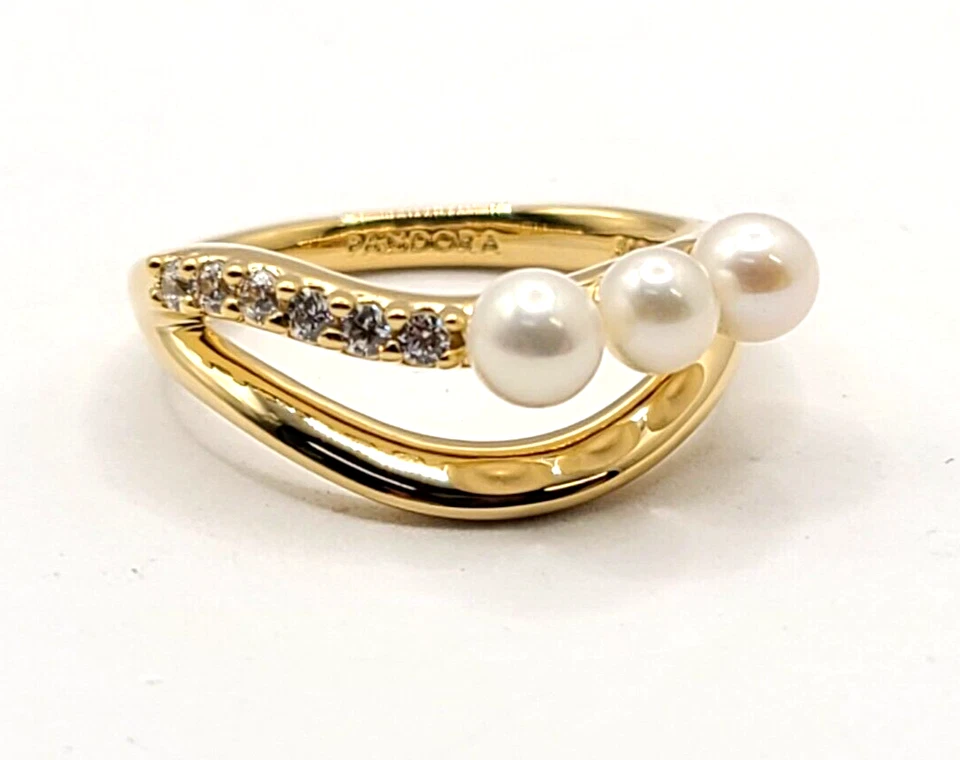 Anillo Pandora Perla Cultivada de Agua Dulce Tratada Doble Banda 163258C01-48 tamaño 4.5 Foto 2 de 4