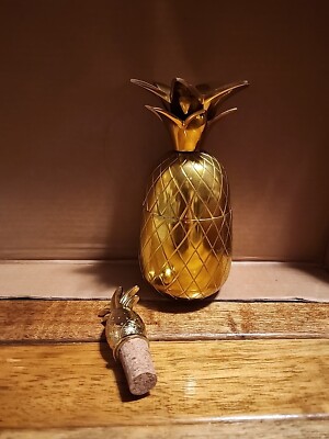 Pineapple Wine Glass, w/wine Bottle Cork, Brass Pineapple Co W&P 9.5'' Vintage 