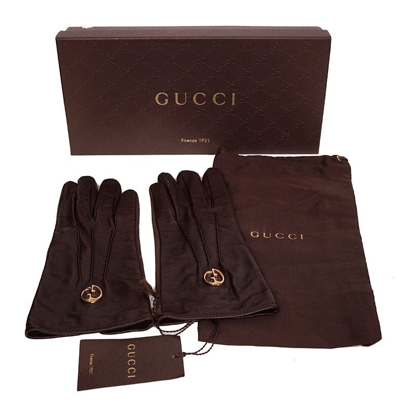 8.5 NEW $730 GUCCI Brown NAPPA LEATHER & Suede 1973 GG LOGO