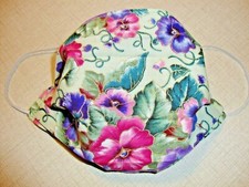 FACE MASK - ADULT - "FLOWERS - PANSIES" - NEW - REVERSIBLE - HOMEMADE