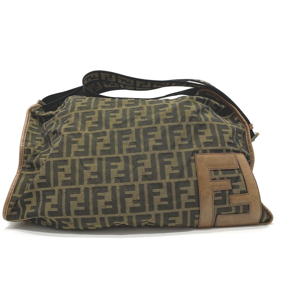 Authentic Fendi Brown Zucca Canvas Large Messenger Satchel Bag