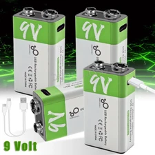 9 Volt Rechargeable Li-ion Lithium Battery 9V Fast charging Batteries With Cable