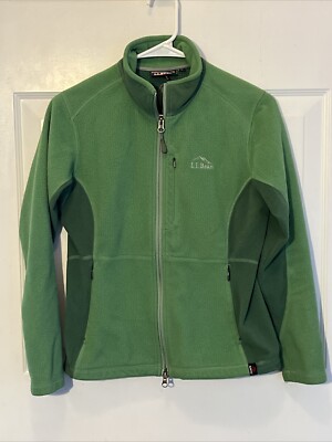 LL Bean Jacket Womens M Polartec Two Tone Green Fleece Full Zip Long Sleeves