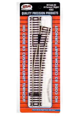 Atlas #562 Right Hand #4 Custom-Line Turnout - Code 83 Rails -  HO Scale