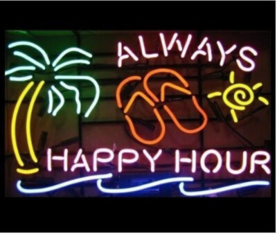 Always Happy Hour Palm Tree Neon Sign Lamp Light Decor Wall Bar