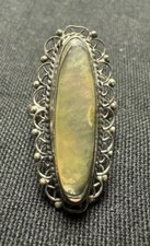 Vintage Mexican Sterling 925 Silver Abalone Shell Inlay Size 7 Narrow Oval Ring