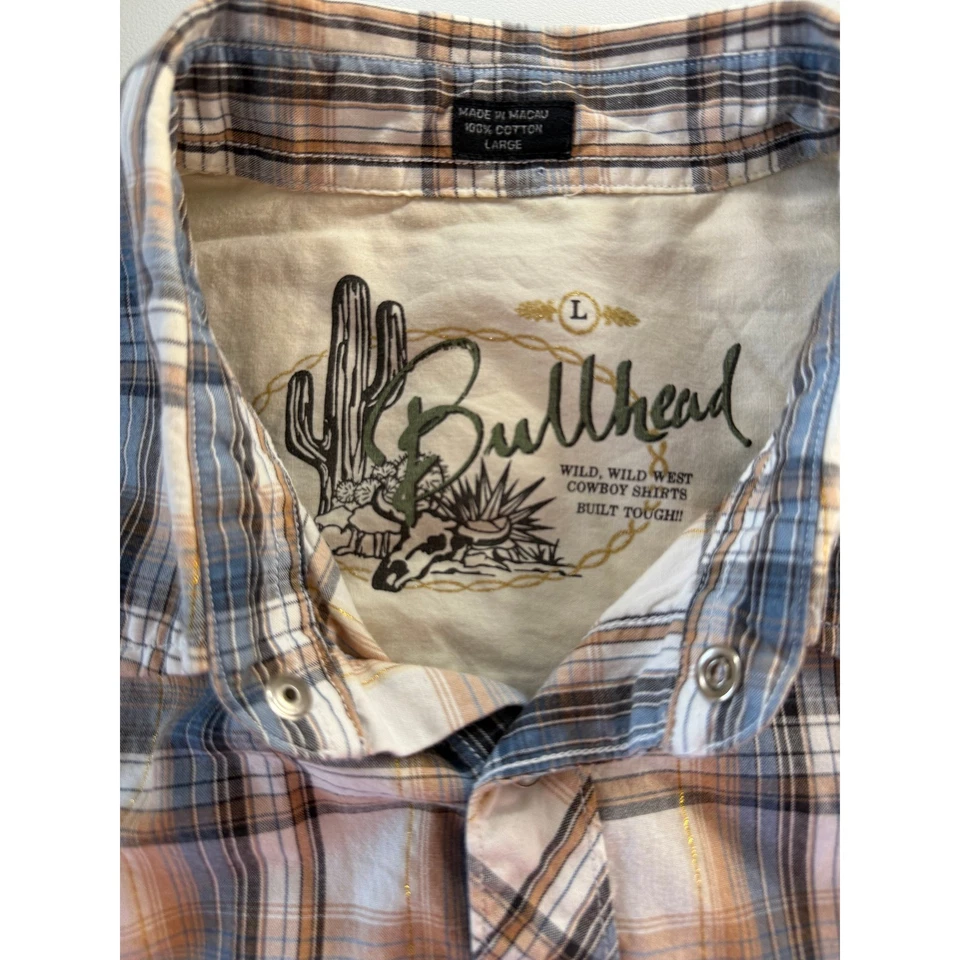 Camisa Bullhead Western a Cuadros Perla A Presión Para Hombre Manga Corta Talla Grande Foto 2 de 4