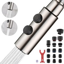 Metal Kitchen Faucet Head Replacement, Pull Down Spray Head with 15 Adapters, 2