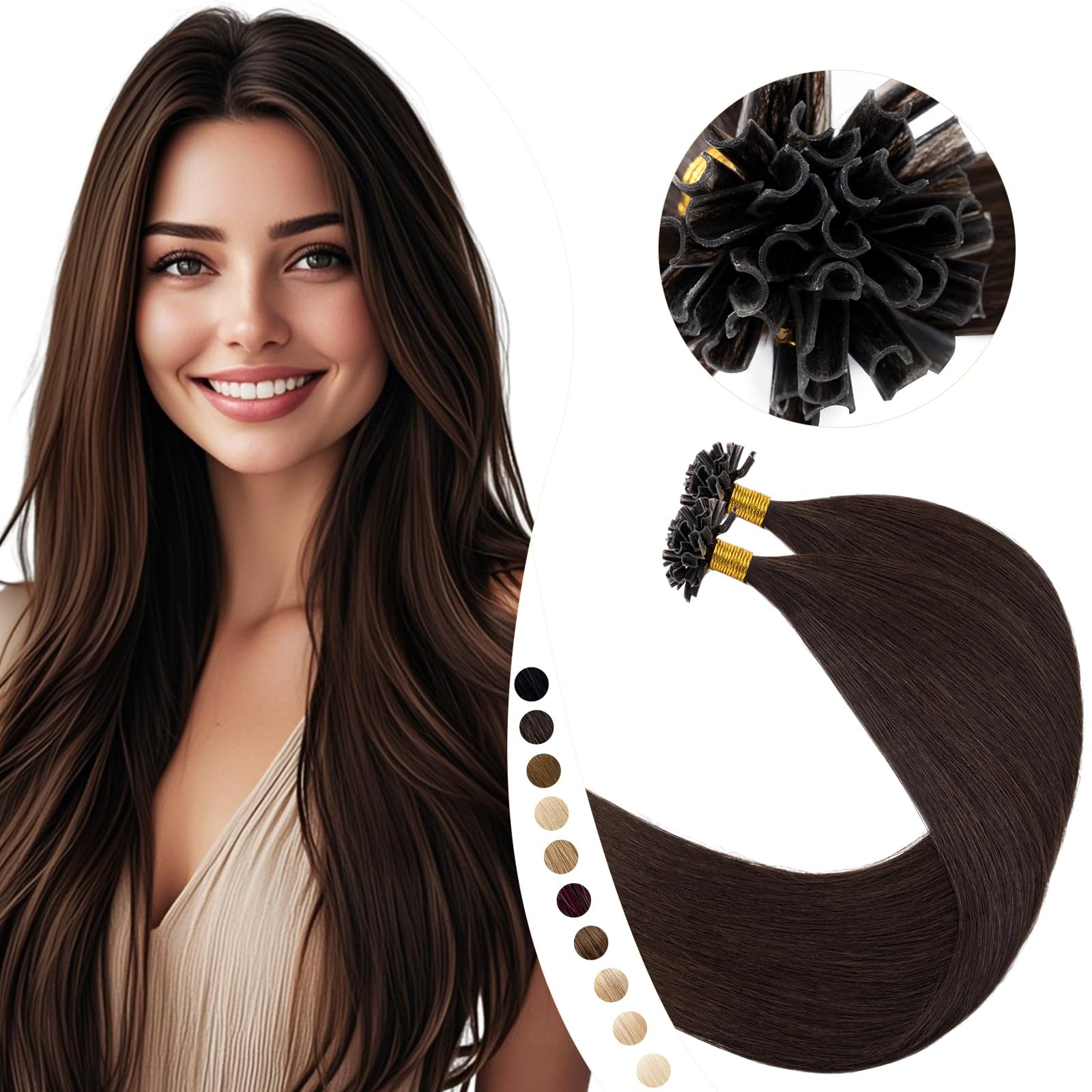 Extension cheveux naturel kératine 50 cm #2 rajout mèche pour femme brune