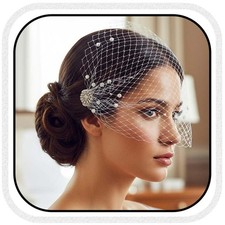 White Wedding Birdcage Veils Comb Bridal Veil Pearl Bandeau Veil Bride