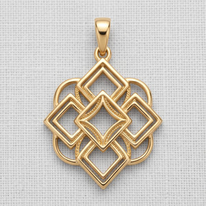 Authentic Gold Plated 925 Sterling Silver Geometric Diamond Lattice Medallion Pendant