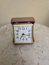 Vintage Westlox Traveling Alarm Clock Tan Travel Case. Works 