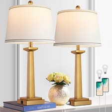 29" Gold Table Lamps for Living Room Set of 2, 3-Color Temperature Nightstand...