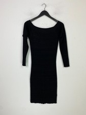 Next Black Metallic  Ribbed Knee Length Bodycon Dress Long Sleeve Pull On UK 12