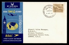 DR WHO 1963 NEW ZEALAND FIRST FLIGHT BOAC AUCKLAND TO LONDON ENGLAND M72874