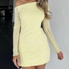 TigerMist Fabienne Lemon Asymmetric Mini Dress Sz L Bodycon Sheer Like New