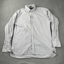 Tommy Hilfiger Shirt Mens Large Gray Striped Button Up Cotton Long Sleeve