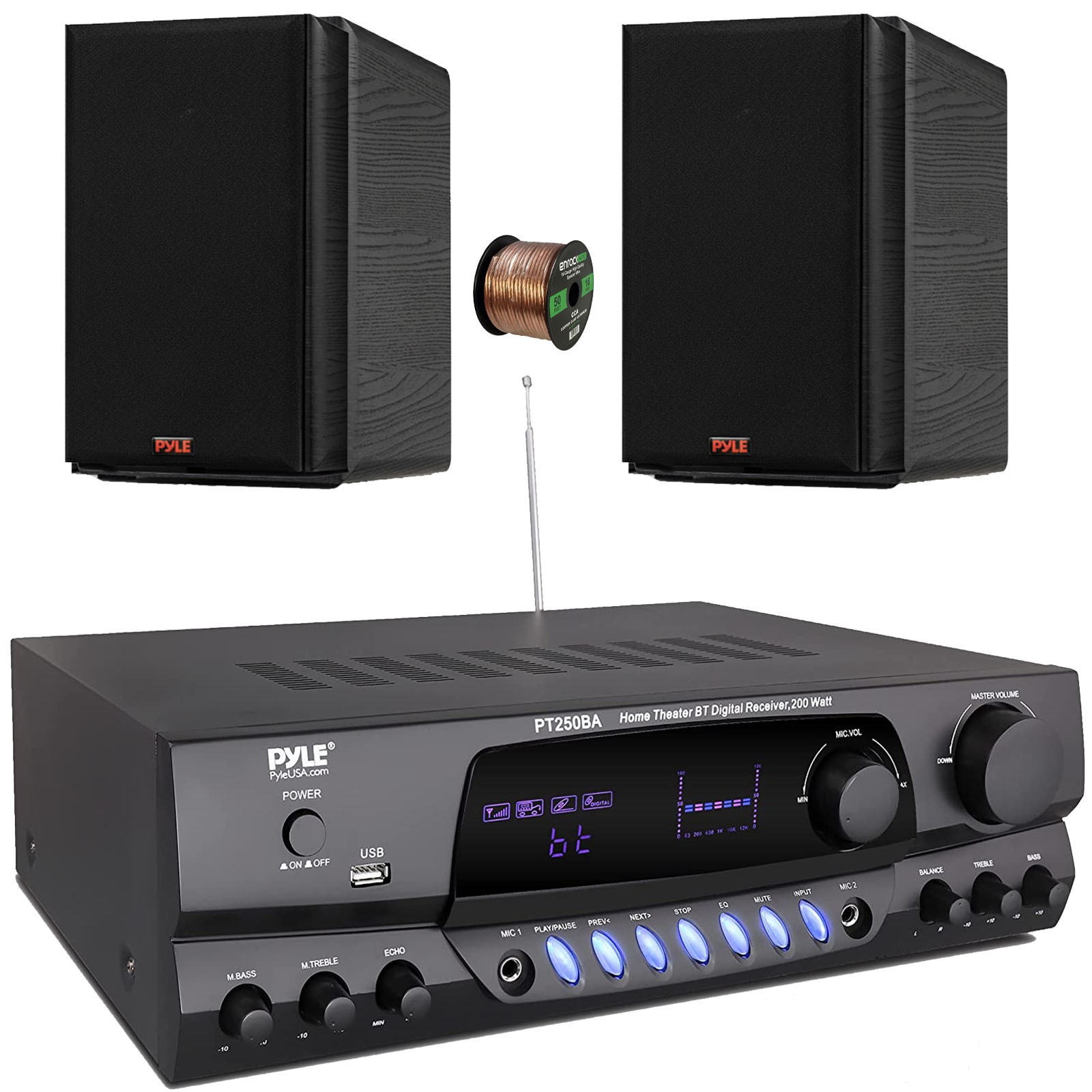 Pyle 200W BT FM/USB Home Theater Receiver, 2x 5.25&rdquo; 200W H