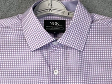 WRK Dress Shirt Mens 16 Purple Check 4 Way Stretch Long Sleeve Button Up