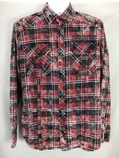 Affliction Black Premium Buckle Mens Size Medium Snap Weathered Look Red Shirt