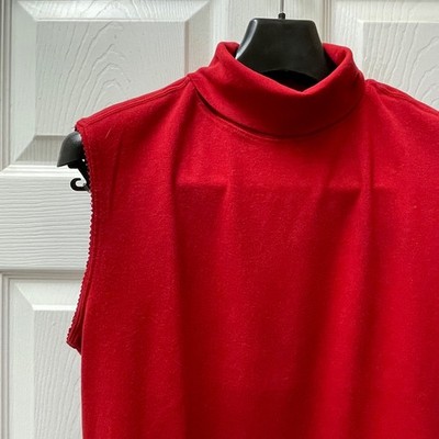 Basic Editions Women's Large Red Sleeveless Turtleneck Top Soft Stretch Knit