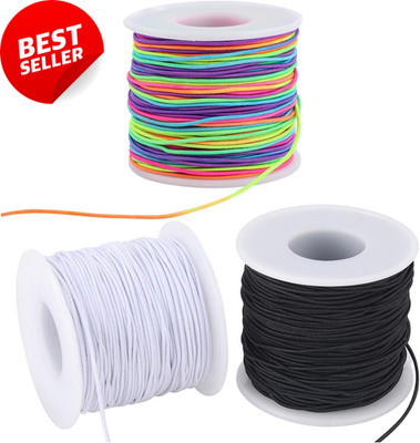 Elastic String Cord 0.8mm 495ft 3 Rolls Black White Rainbow Bracelet Craft