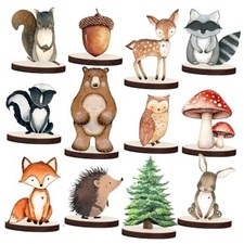 12 Pcs Painted Woodland Animals Wood Table Centerpieces Cutout Shapes Woodland