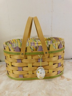 Longaberger 2007 Large Oval Picket Easter Basket, Liner, Protector & Egg Tie On