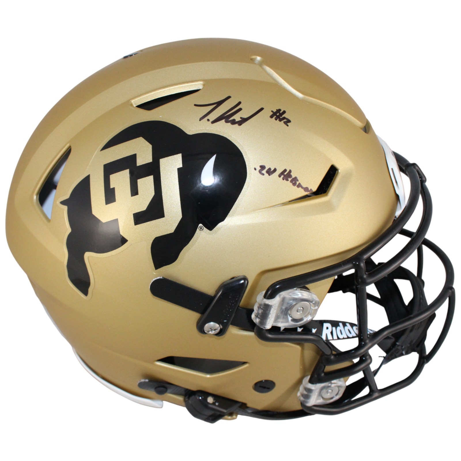 Hunter Autographed Signed Colorado Buffaloes Travis Gold SpeedFlex Helmet Beckett 53372 