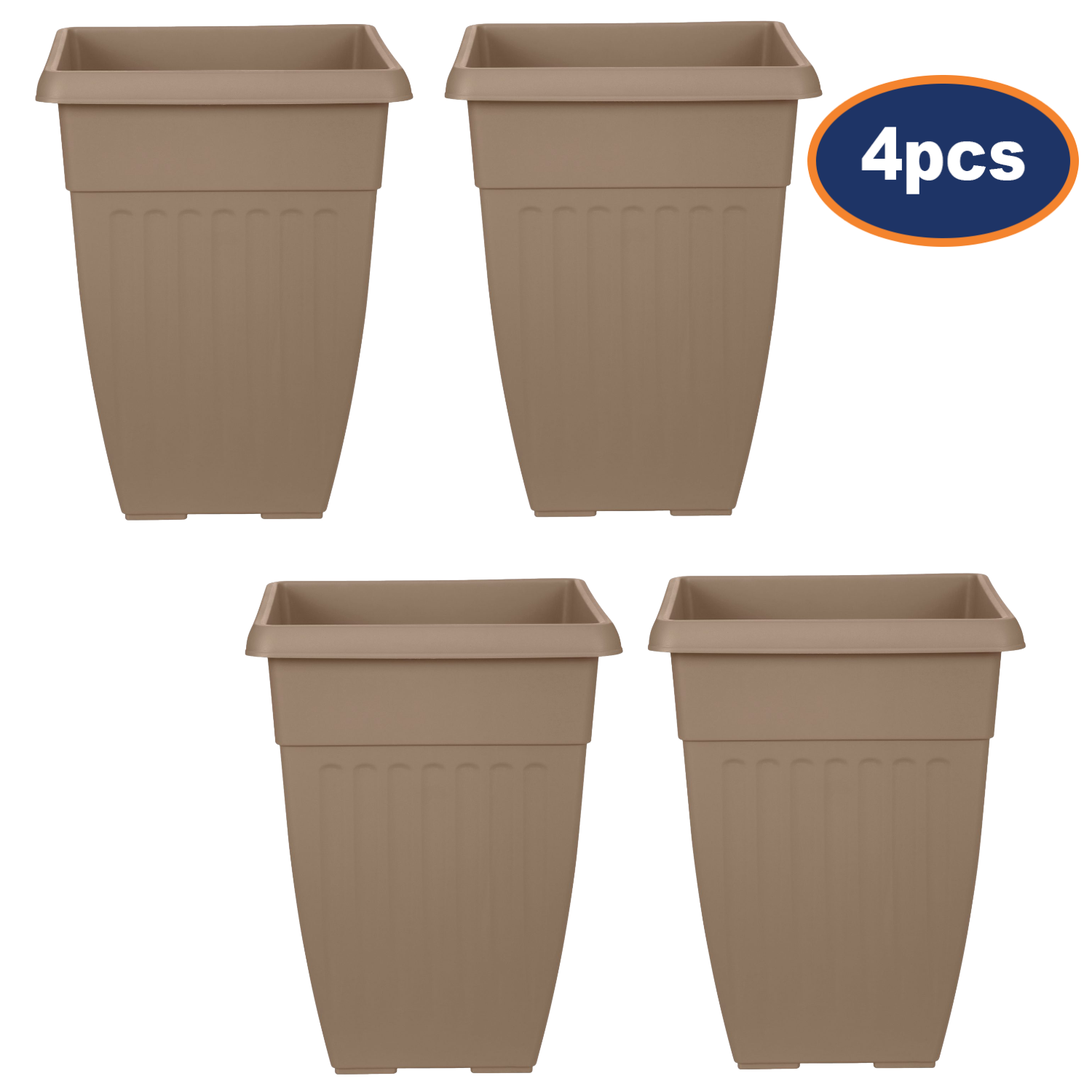 4pcs 42cm Tall Planter Athens Traditional Taupe Cream Square Pot Garden Plants