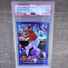 2023 Topps Chrome Logofractor Blue #207 Oscar Gonzalez PSA 9 /150 Guardians RC