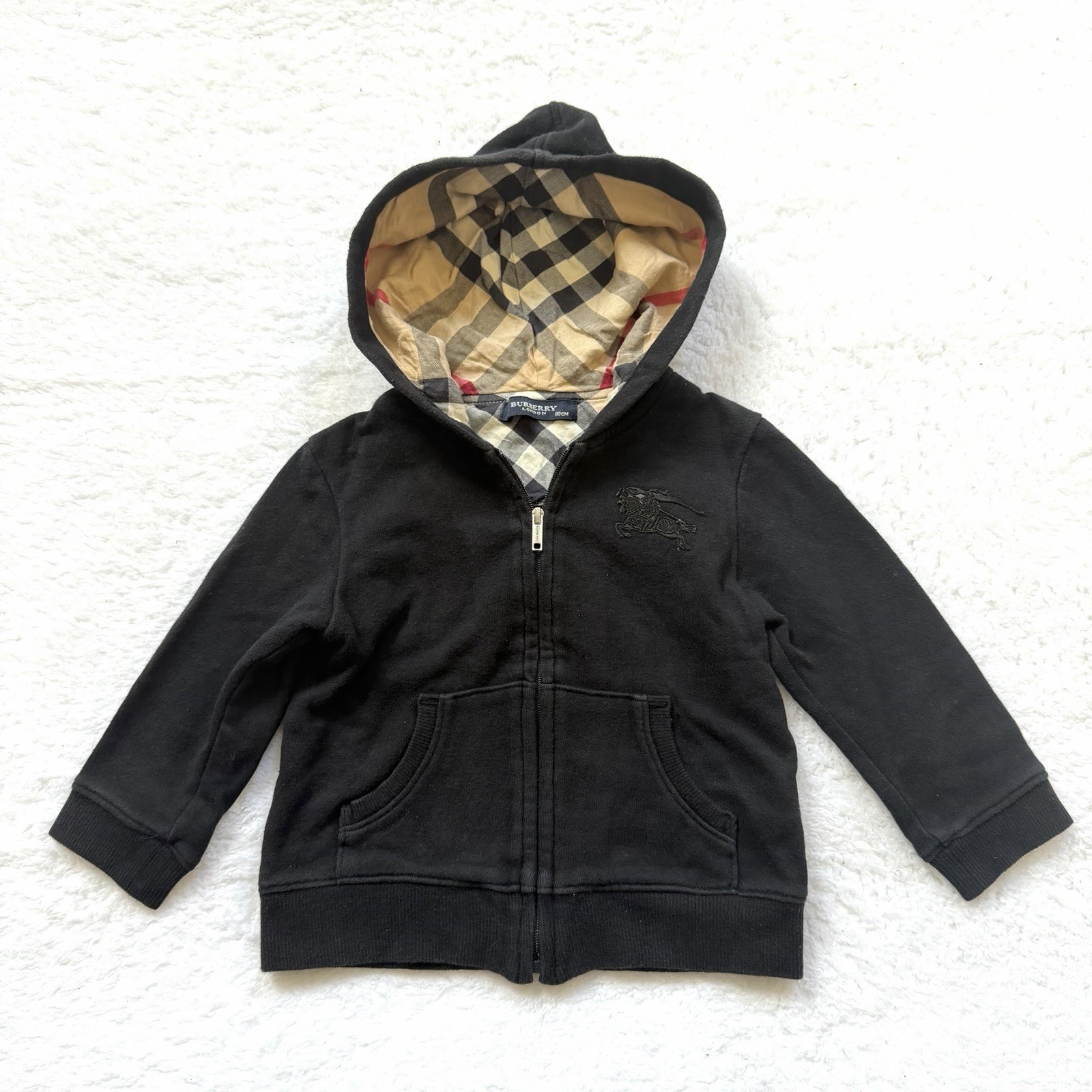 Burberry Toddler Boys 12-18m 80 Horse Nova Check Zip Up Hoodie Black Jacket
