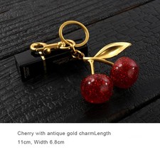 New Red Cherry Bag Charm Keychain Resin Metal Brass Purse Decoration