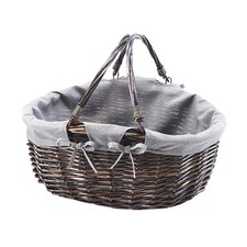 Weidenkorb Einkaufskorb Geschenkkorb Deko oval mit Klapphenkeln und Textil grau