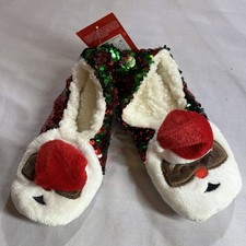WonderShop Slipper Socks Women's Santa Sequins Grippers New Shoe Size 5-7